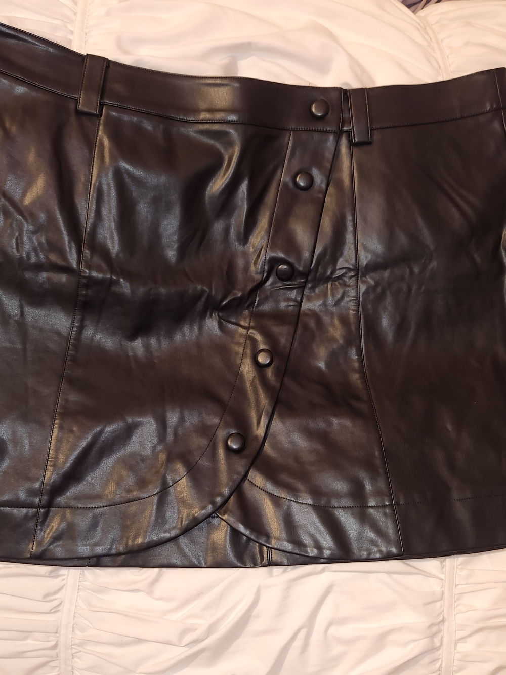 Eloquii Black Faux Leather Wrap-Button Mini Skirt